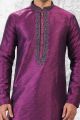 Jaquard Silk Brocade Magenta Mens Kurta (KFM-6604)