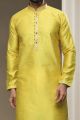Lemon Yellow Jaquard Silk Brocade Kurta Pajama (KFM-5952)
