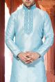 Light Blue Art Dupion Kurta Pajama (KFM-2951)