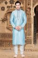 Light Blue Art Dupion Kurta Pajama (KFM-2968)