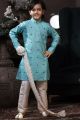 Light Blue Cotton Printed Boys Kurta (KFK-745)