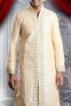 Light Gold Art Dupion Kurta Pajama (KFM-1354)