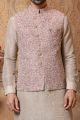 Light Grey Art Banarasi Silk Nehru Jacket (KFM-5610)