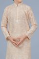 Light Peach Printed Cotton Silk Boys Kurta Pajama (KFK-709)