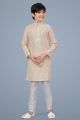 Light Peach Printed Cotton Silk Boys Kurta Pajama (KFK-709)