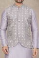 Light Purple Tussar Silk Mens Nehru Jacket (KFM-6971)