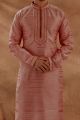 Light Rust Slub Silk Kurta Pajama (KFM-5490)