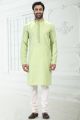 Linen Cotton Pista Green Kurta Pajama (KFM-6659)