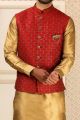 Maroon Art Banarasi Silk Nehru Jacket (KFM-6299)