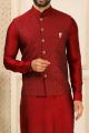 Maroon Art Banarasi Silk Nehru Jacket (KFM-6321)