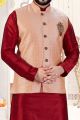 Maroon Art Silk Jacket Style Kurta Pajama (KFM-4265)