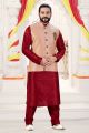 Maroon Art Silk Jacket Style Kurta Pajama (KFM-4265)