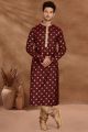 Maroon Cotton Printed Kurta Pajama (KFM-5481)
