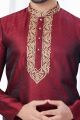 Maroon Jaquard Indian Kurta Pajama (KFM-7820)
