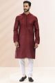 Maroon Linen Cotton Kurta for Men (KFM-6730)