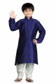 Navy Blue Art Dupion Kids Kurta (KFK-490)