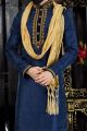 Navy Blue Art Dupion Kurta(KFM-3357)