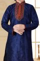 Navy Blue Art Silk Kids Kurta Pajama (KFK-651)