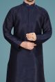Navy Blue Art Silk Kurta Pajama (KFM-5141)