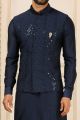 Navy Blue Art Silk with Mirror Work Nehru Jacket (KFM-6340)