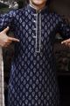 Navy Blue Cotton Printed Boys Kurta (KFK-764)