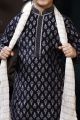 Navy Blue Cotton Printed Boys Kurta Pajama (KFK-743)