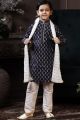 Navy Blue Cotton Printed Boys Kurta Pajama (KFK-743)