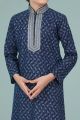 Navy Blue Cotton Silk Boys Kurta Pajama (KFK-708)