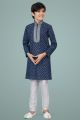 Navy Blue Cotton Silk Boys Kurta Pajama (KFK-708)