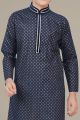 Navy Blue Printed Cotton Silk Kurta for Boys (KFK-692)
