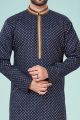 Navy Blue Printed Cotton Silk Kurta Pajama (KFM-4849)
