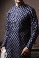 Navy Blue Silk Kurtas for Men (KFM-6077)
