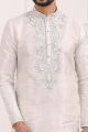 Off White Art Banarasi Silk Mens Kurta Pajama (KFM-7008)