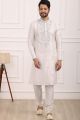 Off White Art Banarasi Silk Mens Kurta Pajama (KFM-7008)