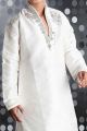 Off White Art Dupion Kids Kurta Pajama (KFK-240)