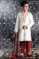 Off White Art Dupion Kids Kurta Pajama (KFK-262)