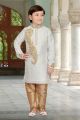 Off White Art Dupion Kids Kurta Pajama (KFK-538)