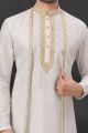 Off White Silk Indo Western Kurta Pajama (KFM-6005)