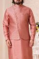 Onion Pink Art Silk Nehru Jacket for Mens (KFM-5609)
