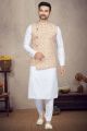 Orange,White Cotton Mens Nehru Jacket (KFM-6945)