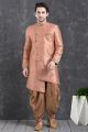 Peach Jaquard Silk Brocade Mens Indo Western Kurta (KFM-5003)