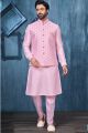 Pink Art Banarasi Silk Nehru Jacket (KFM-7382)