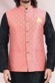 Pink Jaquard Banarasi Silk Nehru Jacket (KFM-6684)