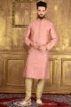 Pink Jaquard Silk Brocade Kurta (KFM-3556)