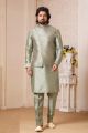 Pista Green Art Banarasi Silk Mens Nehru Jacket (KFM-5607)