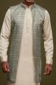 Pista Green Art Silk Digital Printed Jacket Kurta (KFM-7086)