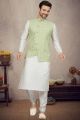 Pista Green Art Silk Mens Nehru Jacket (KFM-6965)