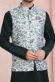 Pista Green Banarasi Silk Mens Nehru Jacket (KFM-5685)
