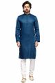 Printed Blue Art Silk Kurta Pajama (KFM-7485)