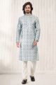 Printed Green Banarasi Silk Kurta Pajama (KFM-6719)